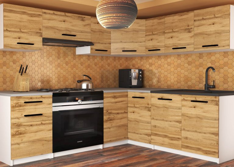 Meubles de cuisine 360 cm en chêne Wotan et chêne Sonoma avec plan de travail Fabricant TOR LIDIAUNIQA2/4/WT/DW/0/B1
