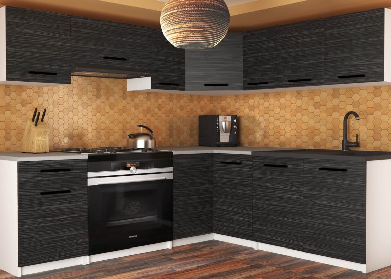 Meuble de cuisine 360 ​​cm noir ébène foncé sans plan de travail Fabricant TOR LIDIAUNIQA2/3/WT/HK/BB/B1