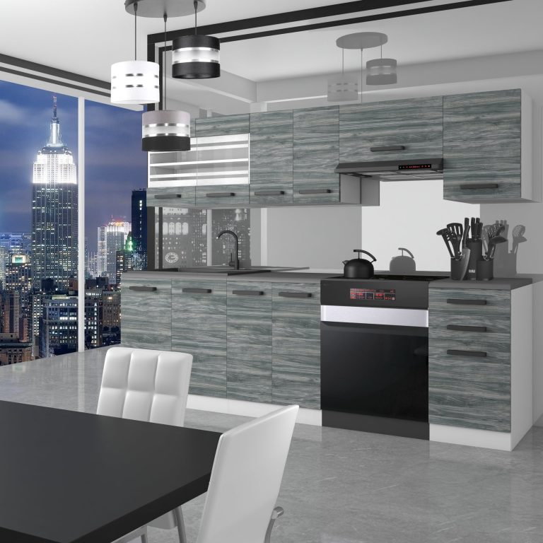 Meubles de cuisine Premium Version Complète 240 cm gris graphite anthracite avec plan de travail Fabricant TOR LILY/0/WT/GW/B/B1
