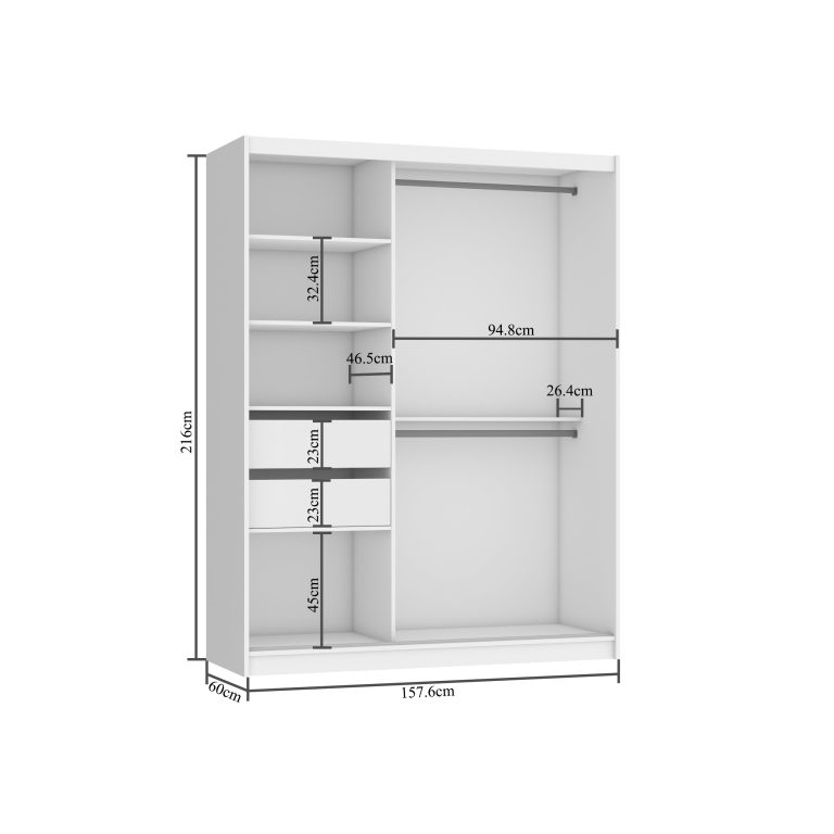 Armoire 158 cm Belini noir mat / chêne wotan avec portes coulissantes, miroir et tiroirs Fabricant ME SZP7/0/B/DW/0/KLP/