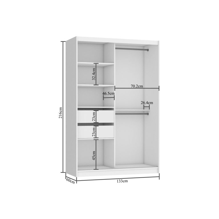 Armoire coulissante 133 cm PREMIUM AVEC TIROIRS et miroir gris acier brillant Fabricant MGB SZP6/1/W/1L5S/KLAL