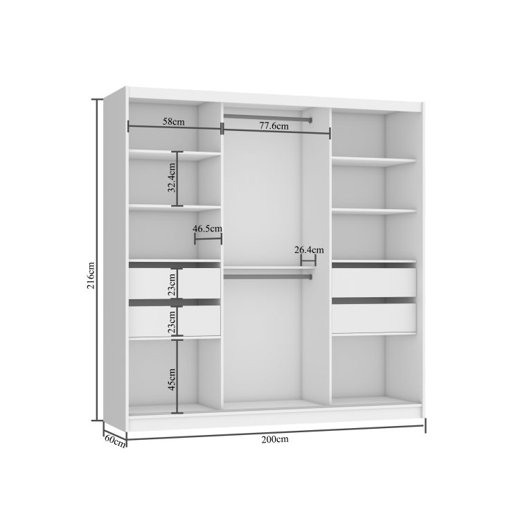 Armoire 133 cm Belini blanc mat / chêne sonoma avec portes coulissantes, miroir et tiroirs Fabricant MT SZP5/1/W/DS/0/KLAL