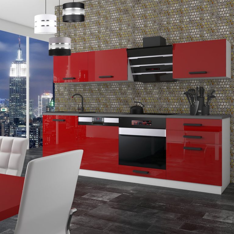 Meubles de cuisine Premium Version Complète 240 cm rouge brillant sans plan de travail Fabricant INF LINDA/0/WT/R/0/B1