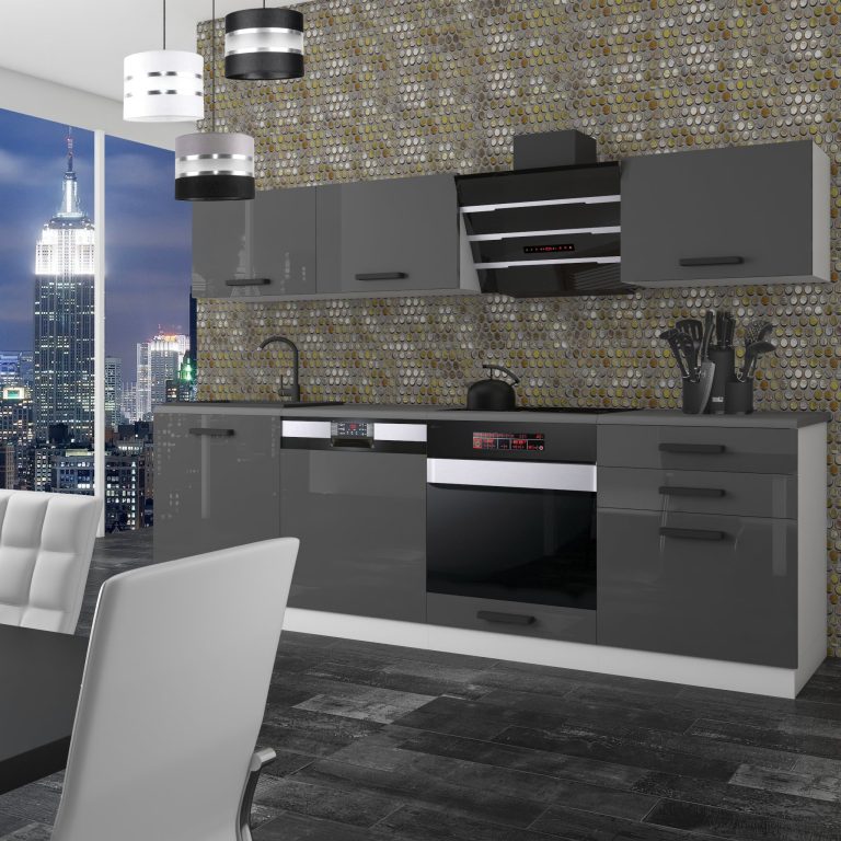 Meubles de cuisine Premium Version Complète 240 cm brillance gris sans plan de travail Fabricant INF LINDA/0/WT/S/0/B1