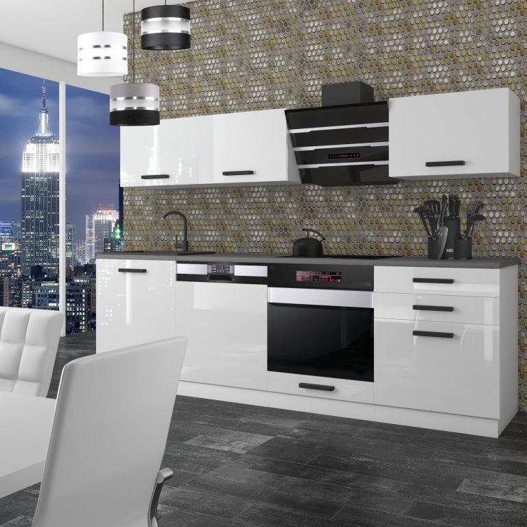 Meubles de cuisine Premium Version Complète 240 cm brillance blanc sans plan de travail Fabricant INF LINDA/0/WT/W/0/B1