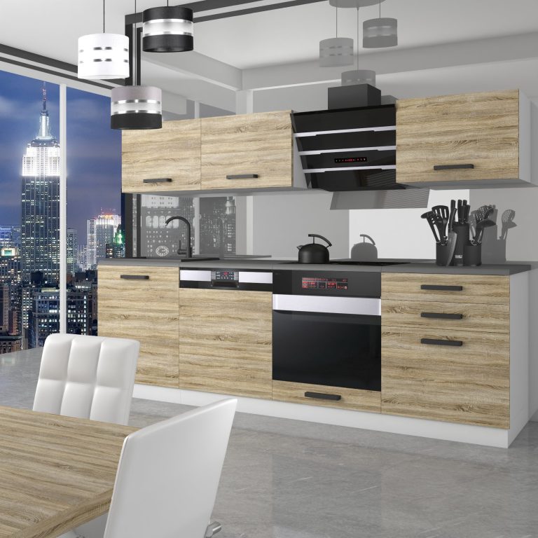 Meubles de cuisine Premium Version Complète 240 cm en chêne chêne wotan chêne sonoma sans plan de travail Fabricant TOR LINDA/0/WT/DS/0/B1