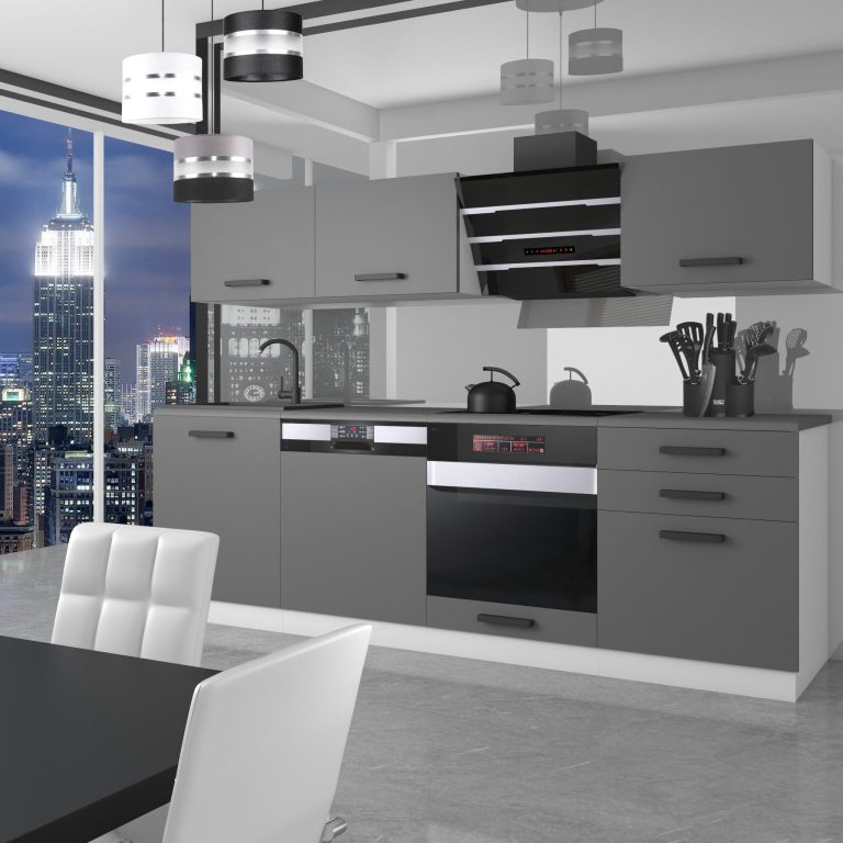 Meubles de cuisine Premium Version Complète 240 cm gris graphite anthracite avec plan de travail Fabricant TOR LINDA/0/WT/SR/B/B1
