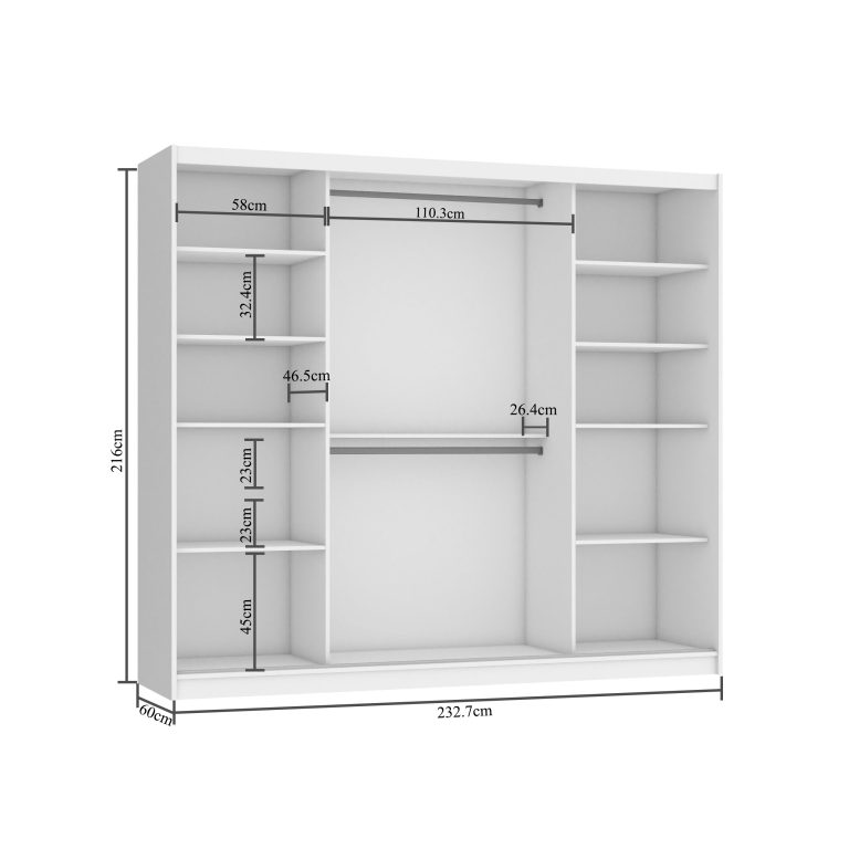 Armoire coulissante 232 cm avec miroir noir ébène foncé Fabricant MV SZP4/2/1W/2B1L/B/HI