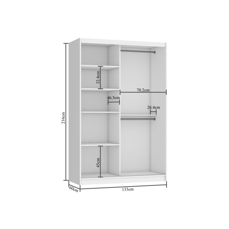 Armoire coulissante 133 cm avec miroir blanc mat Fabricant MV SZP2/2/W/W/W/HI