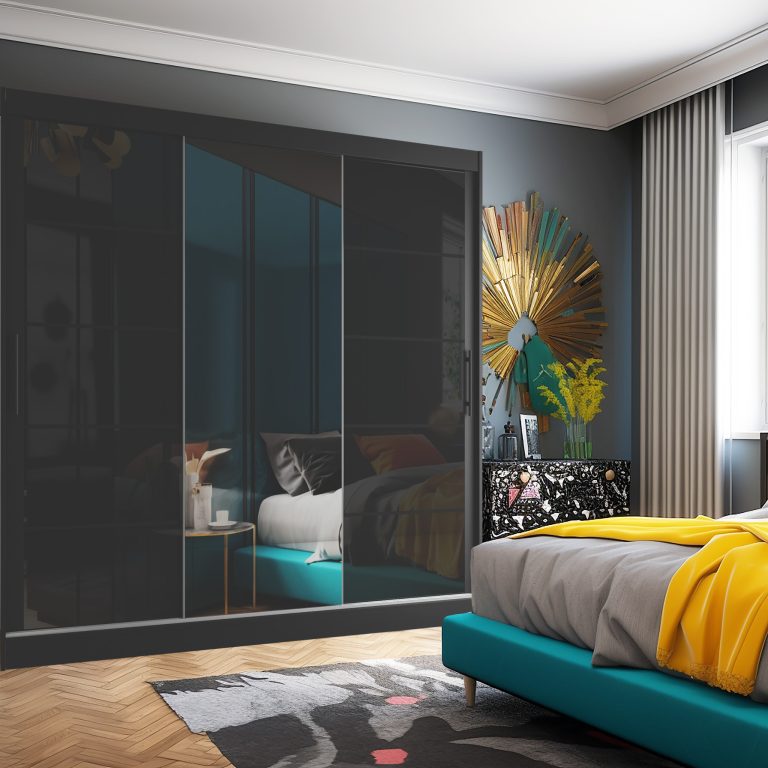 Armoire 235 cm Belini noir mat / noir brillant avec portes coulissantes miroir et tiroirs Fabricant MGB SZP8/0/B/2B1L/KLP