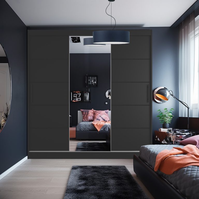 Armoire 235 cm Belini noir mat avec portes coulissantes, miroir et tiroirs Fabricant MBP SZP8/0/1B/2B1L/0/KLP/