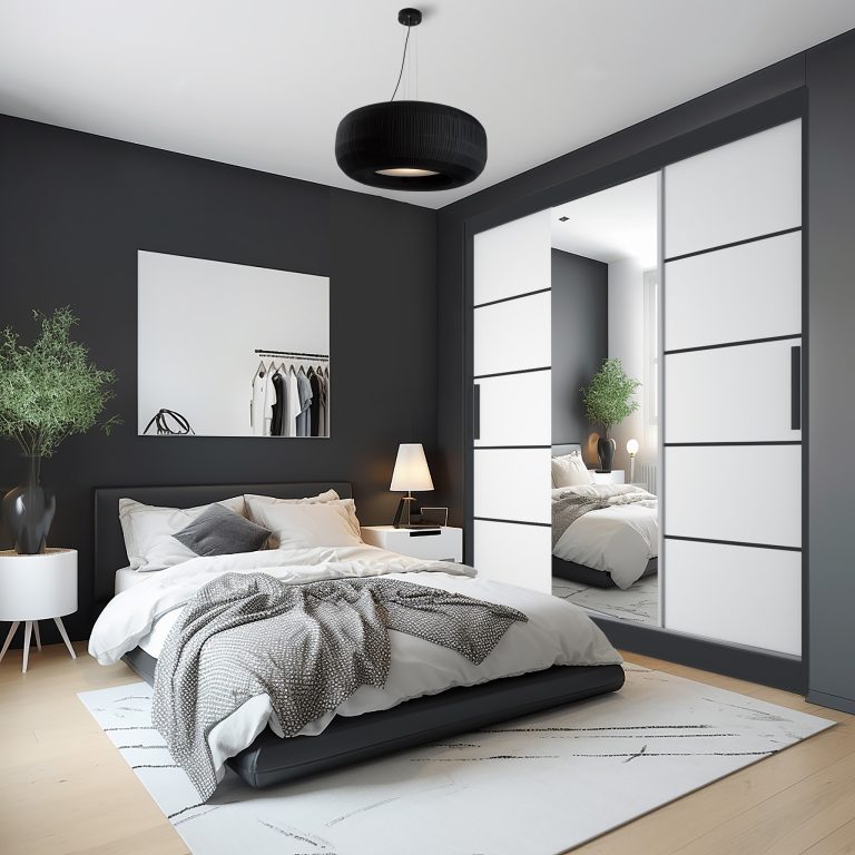 Armoire 200 cm Belini noir mat / blanc mat avec portes coulissantes, miroir et tiroirs Fabricant MT SZP5/1/B/W/0/KLP