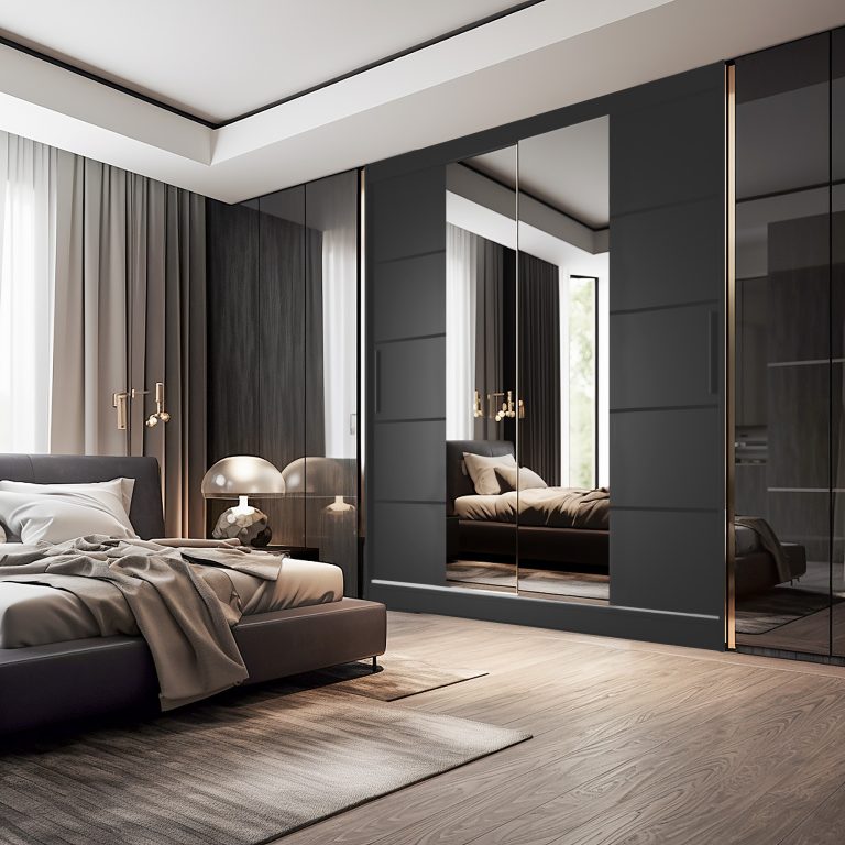 Armoire 200 cm Belini noir mat avec portes coulissantes, miroir et tiroirs Fabricant ME SZP5/1/B/B/0/KLP