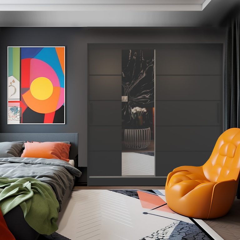 Armoire 200 cm Belini noir mat avec portes coulissantes, miroir et tiroirs Fabricant MBP SZP5/1/B/B/0/KLP

