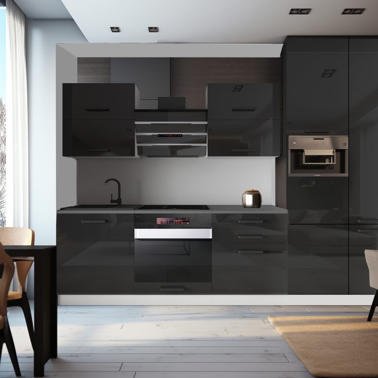 Meubles de cuisine Premium Version Complète 180 cm noir brillant avec plan de travail Fabricant INF EMILY/0/WT/B/B/B1