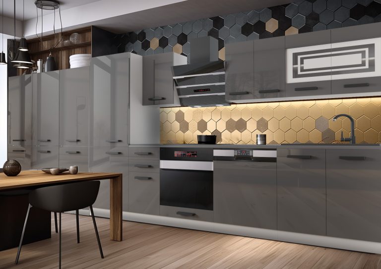 Meubles de cuisine Premium Version Complète 300 cm brillance gris avec plan de travail Fabricant INF CINDY/0/WT/S/B/B1