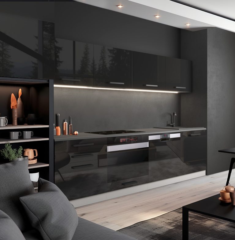 Meubles de cuisine Premium Version Complète 240 cm brillance noir avec plan de travail Fabricant INF ALICE/0/WT/B/B/ B1