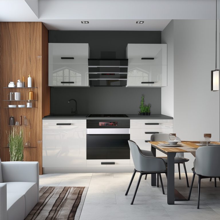 Meubles de cuisine Premium Version Complète 180 cm blanc brillant avec plan de travail Fabricant INF EMILY/0/WT/W/B/B1
