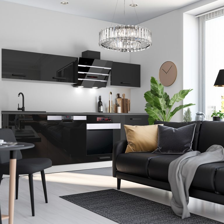 Meubles de cuisine Premium Version Complète 240 cm brillance noir avec plan de travail Fabricant INF LINDA/0/WT/B/B/B1