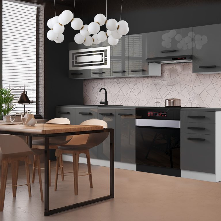 Meubles de cuisine Premium Version Complète 240 cm brillance gris avec plan de travail Fabricant INF LILY/0/WT/S/B/B1