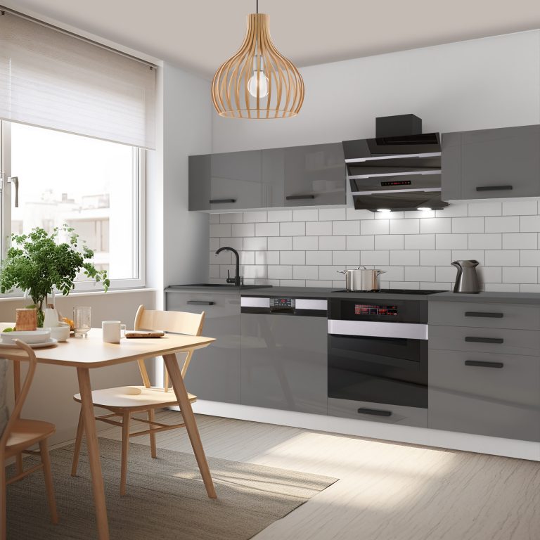 Meubles de cuisine Premium Version Complète 240 cm brillance gris avec plan de travail Fabricant INF LINDA/0/WT/S/B/B1
