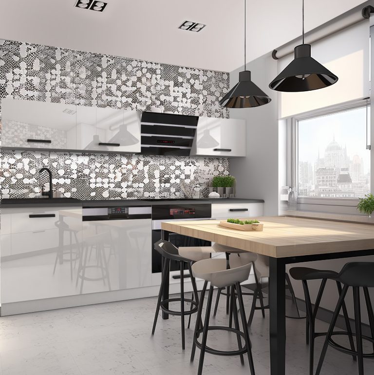 Meubles de cuisine Premium Version Complète 240 cm brillance blanc avec plan de travail Fabricant INF LINDA/0/WT/W/B/B1