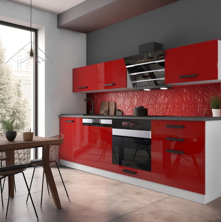 Meubles de cuisine Premium Version Complète 240 cm brillance rouge avec plan de travail Fabricant INF LINDA/0/WT/R/B/B1
