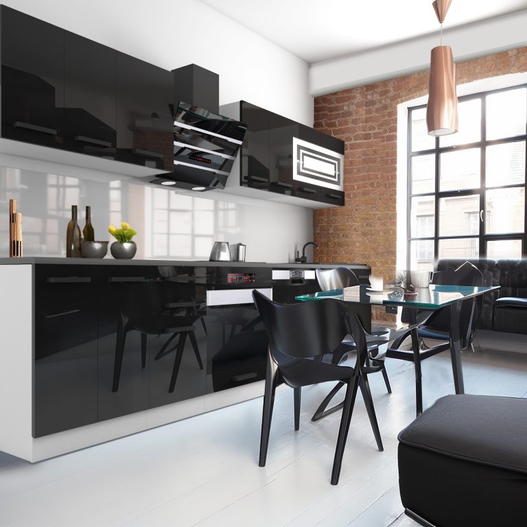 Meubles de cuisine Premium Version Complète 300 cm brillance noir avec plan de travail Fabricant INF LUCY/0/WT/B/B/B1
