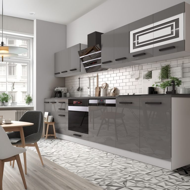 Meubles de cuisine Premium Version Complète 300 cm gris brillant avec plan de travail Fabricant INF LUCY/0/WT/S/B/B1