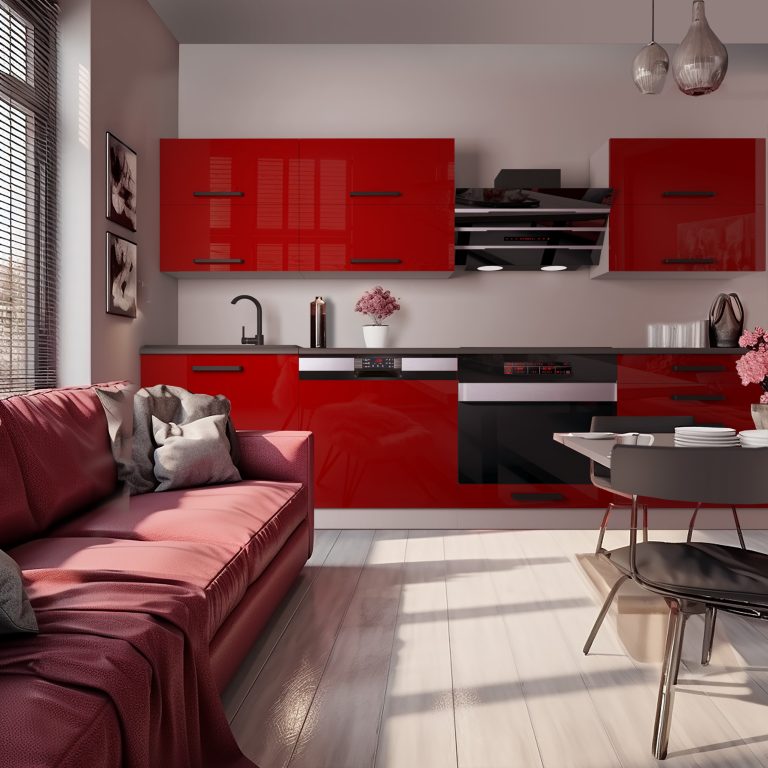 Meubles de cuisine Premium Version Complète 240 cm rouge brillant avec plan de travail Fabricant INF MADISON/0/WT/R/B/B1