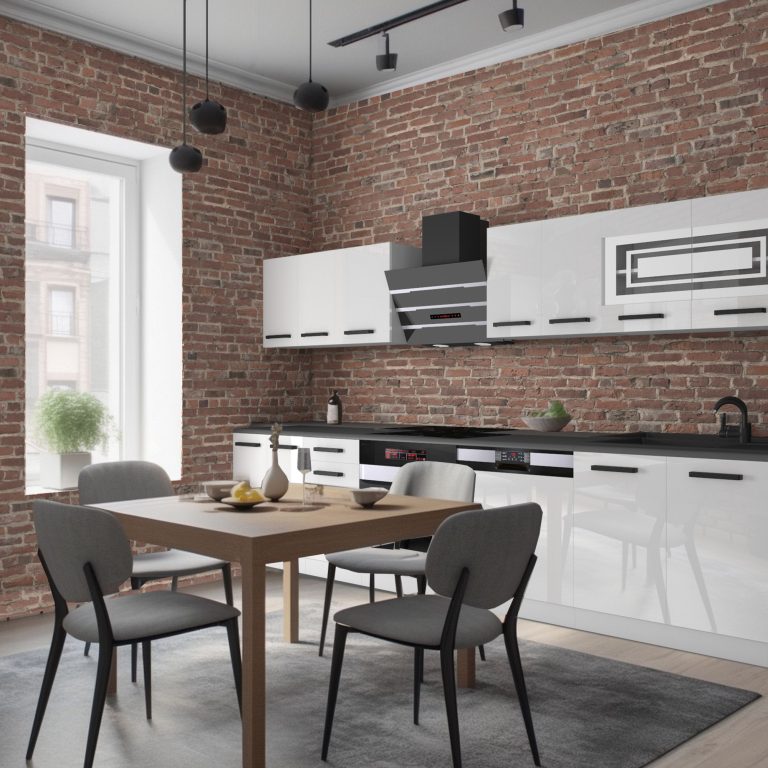 Meubles de cuisine Premium Version Complète 300 cm brillance blanc avec plan de travail Fabricant INF LUCY/0/WT/W/B/B1