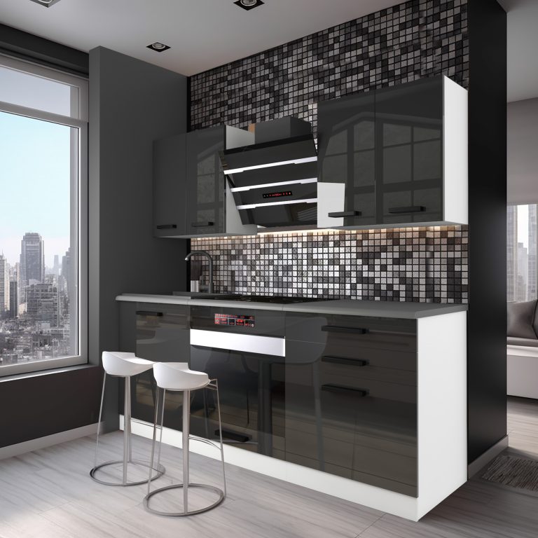 Meubles de cuisine Premium Version Complète 180 cm brillance noir avec plan de travail Fabricant INF MARY/0/WT/B/B/B1