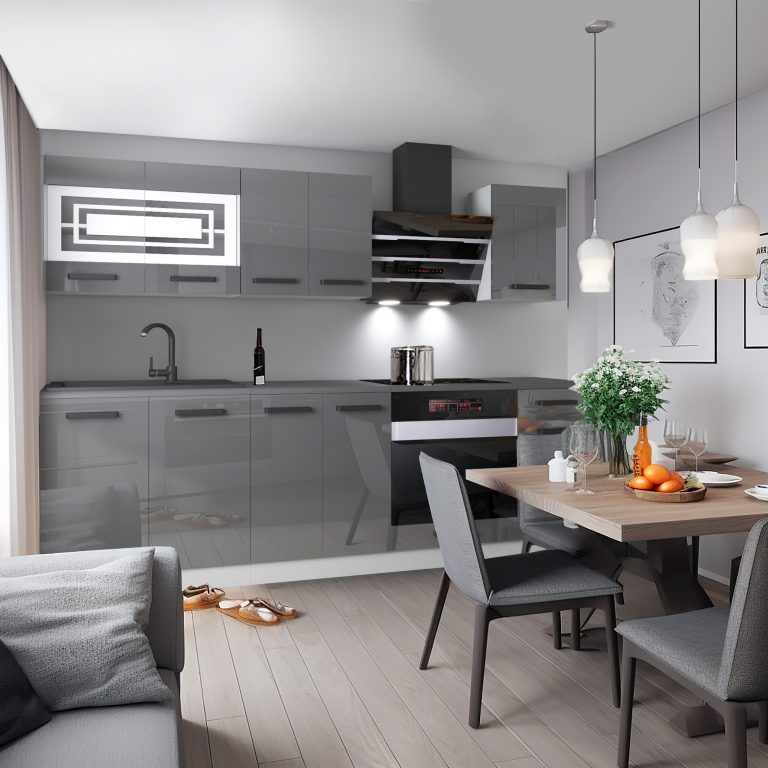 Meubles de cuisine Premium Version Complète 240 cm brillance gris avec plan de travail Fabricant INF MARGARET/0/WT/S/B/B1