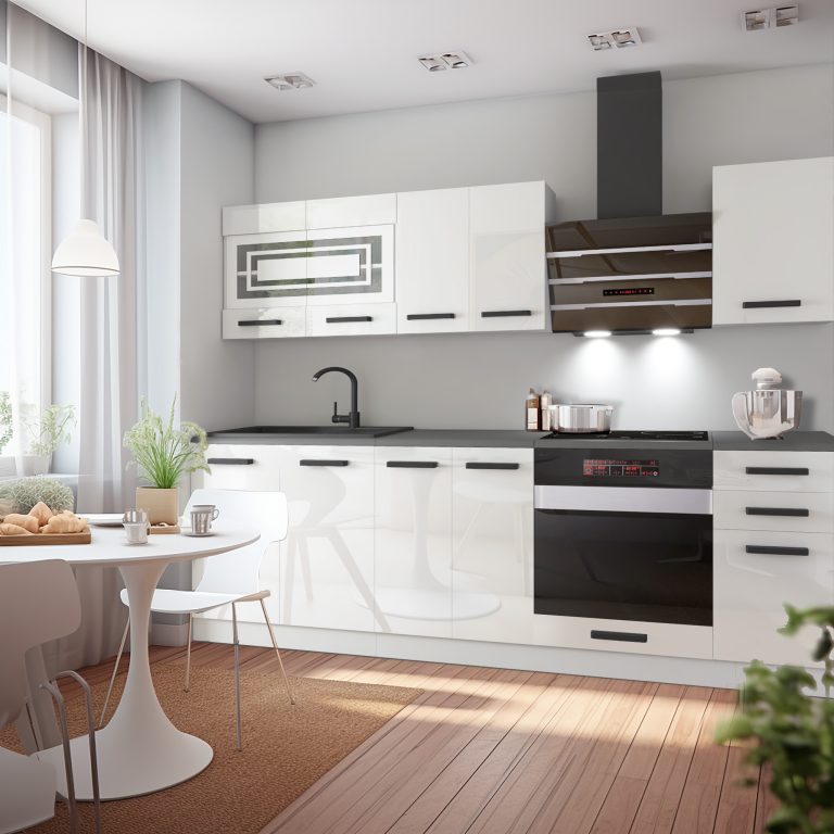 Meubles de cuisine Premium Version Complète 240 cm brillance blanc avec plan de travail Fabricant INF MARGARET/0/WT/W/B/B1