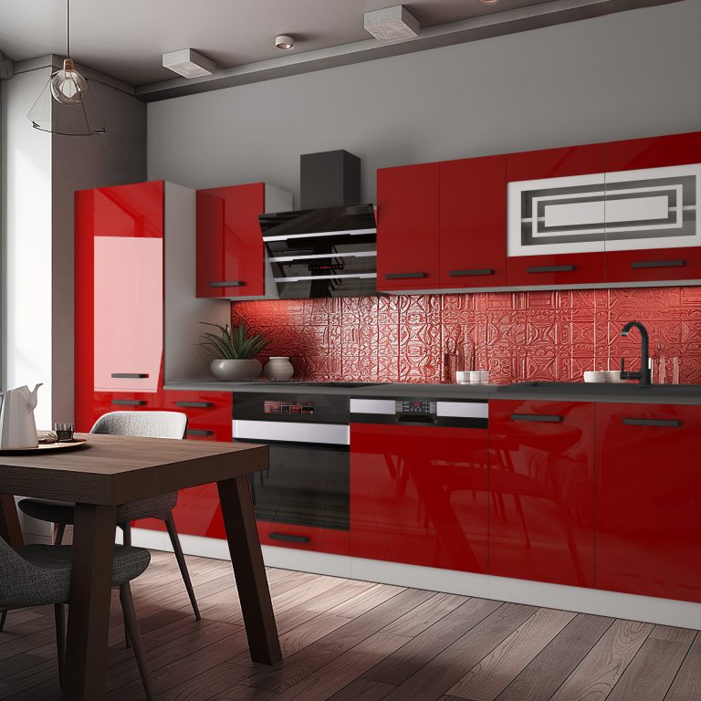 Meubles de cuisine Premium Version Complète 300 cm brillance rouge avec plan de travail Fabricant INF ROSE/0/WT/R/B/B1