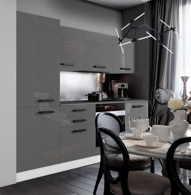 Meubles de cuisine Premium Version Complète 240 cm brillance gris avec plan de travail Fabricant INF SANDY/0/WT/S/B/B1