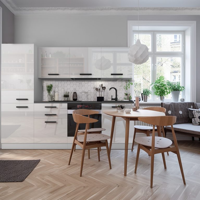 Meubles de cuisine Premium Version Complète 240 cm blanc brillant avec plan de travail Fabricant INF SANDY/0/WT/W/B/B1
