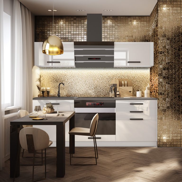 Meubles de cuisine Premium Version Complète 180 cm blanc brillant avec plan de travail Fabricant INF SOPHIA/0/WT/B/B/B1