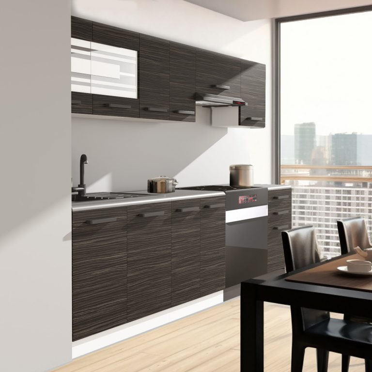 Meubles de cuisine Premium Version Complète 240 cm noir ébène sombre avec plan de travail Fabricant TOR LILY/0/WT/HK/B/B1
