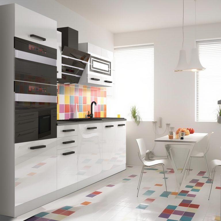 Meubles de cuisine Premium Version Complète 240 cm brillance blanc avec plan de travail Fabricant INF TRACY/0/WT/W/B/B1