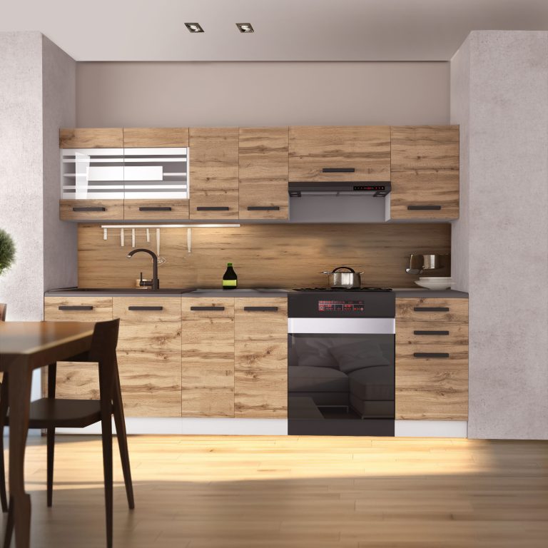 Meubles de cuisine Premium Version Complète 240 cm en chêne chêne wotan chêne sonoma avec plan de travail Fabricant TOR LILY/0/WT/DW/B/B1
