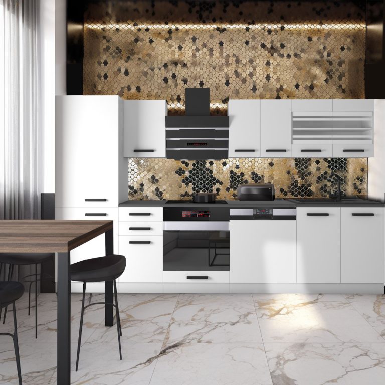 Meubles de cuisine Premium Version Complète 300 cm blanc mat avec plan de travail Fabricant TOR CINDY/0/WT/WT/B/B1
