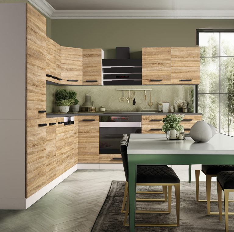 Meubles de cuisine Premium Version Complète 520 cm en chêne chêne wotan chêne sonoma avec plan de travail Fabricant TOR JULIE/0/WT/DS/B/B1
