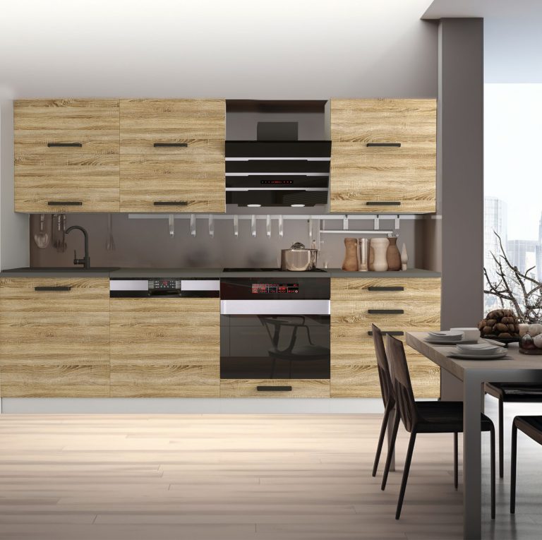 Meubles de cuisine Premium Version Complète 240 cm en chêne chêne wotan chêne sonoma avec plan de travail Fabricant TOR MADISON/0/WT/DS/B/B1
