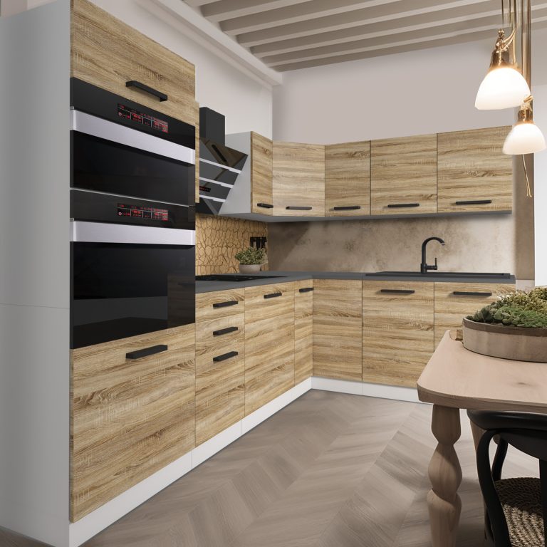 Meubles de cuisine Premium Version Complète 420 cm en chêne chêne wotan chêne sonoma avec plan de travail Fabricant TOR MELANIE/0/WT/DS/B/B1
