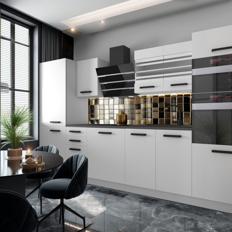 Meubles de cuisine Premium Version Complète 300 cm blanc mat avec plan de travail Fabricant TOR MILA/0/WT/WT/B/B1
