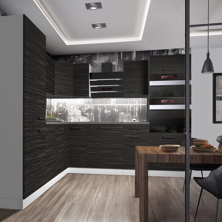 Meubles de cuisine Premium Version Complète 480 cm noir ébène sombre avec plan de travail Fabricant TOR STACY/0/WT/HK/B/B1
