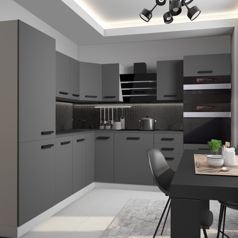 Meubles de cuisine Premium Version Complète 480 cm gris graphite anthracite avec plan de travail Fabricant TOR STACY/0/WT/SR/B/B1
