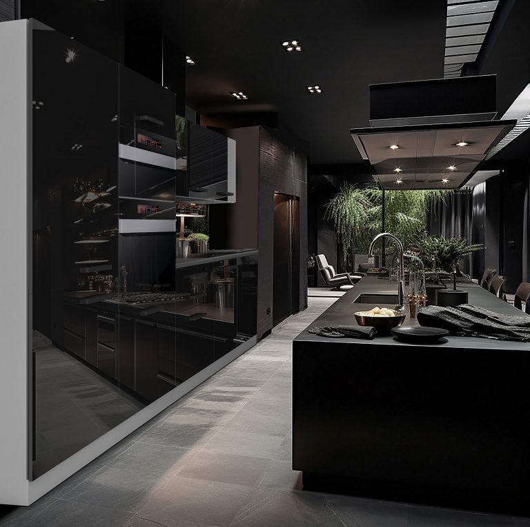 Meubles de cuisine Premium Version Complète 300 cm brillance noir sans plan de travail Fabricant INF GRACE/0/WT/B/0/B1