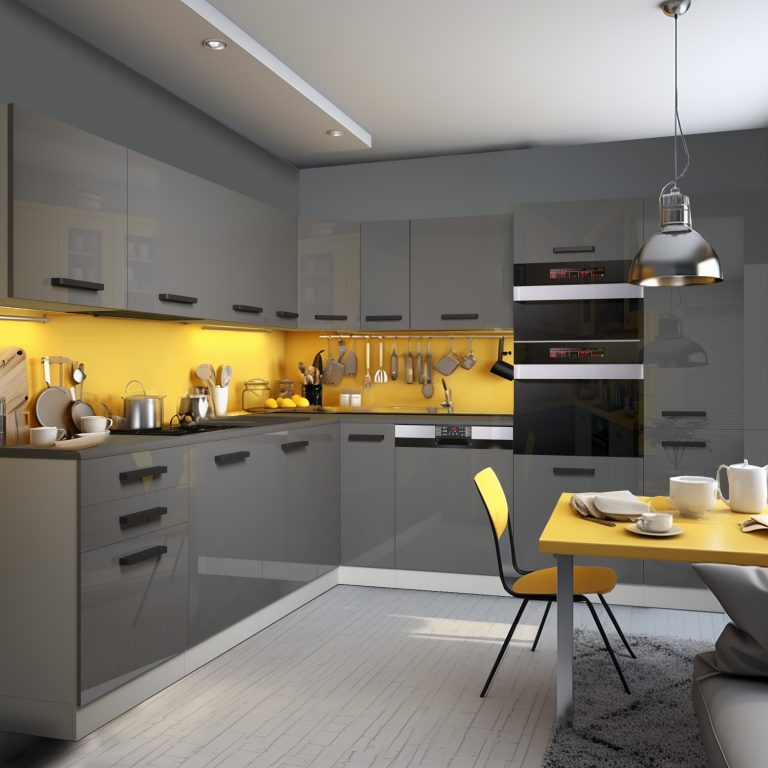 Meubles de cuisine Premium Version Complète 420 cm brillance gris avec plan de travail Fabricant INF JANET/0/WT/S/B/B1